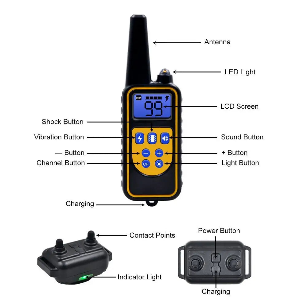 Dog Shock Training Collar Rechargeable Remote Control Waterproof IP67 875 Yards