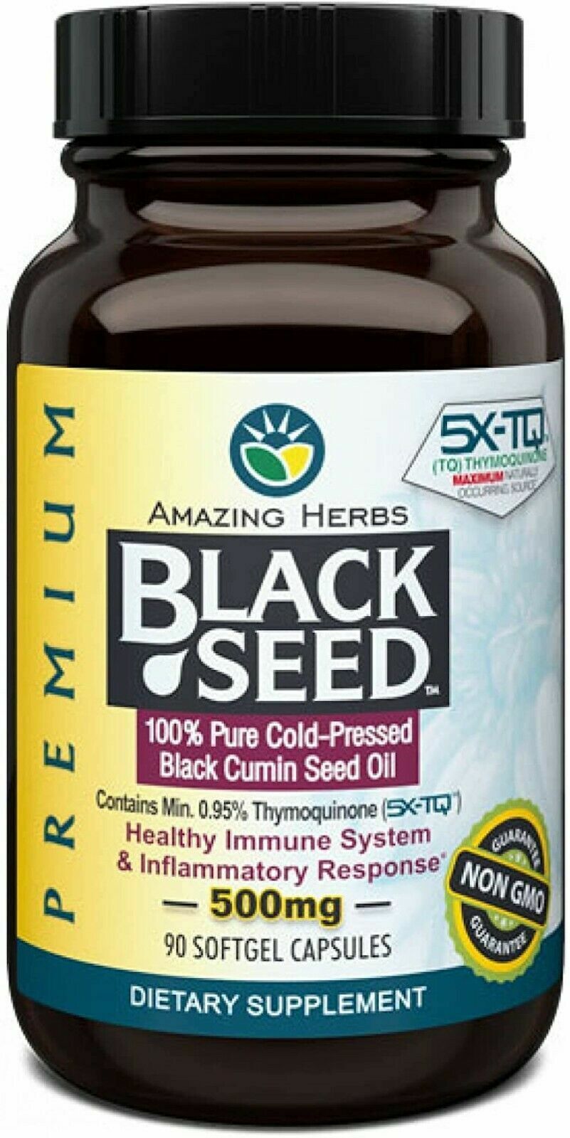 Amazing Herbs Premium Black Seed Oil 90 Softgel Cold Pressed Capsules, 500 mg