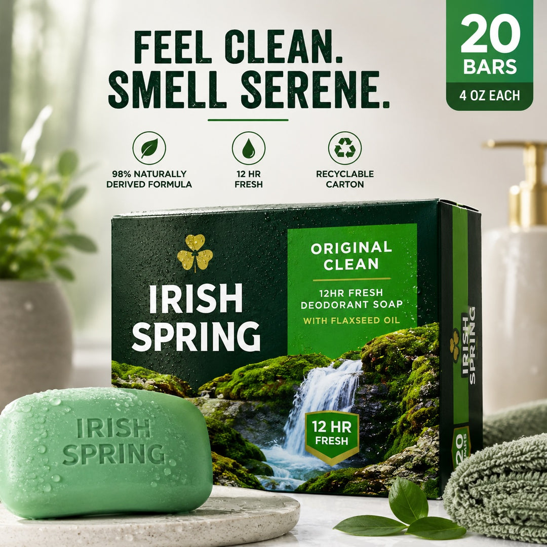Irish Spring Original Clean Deodorant Bar Soap, 4 oz, 20 Count
