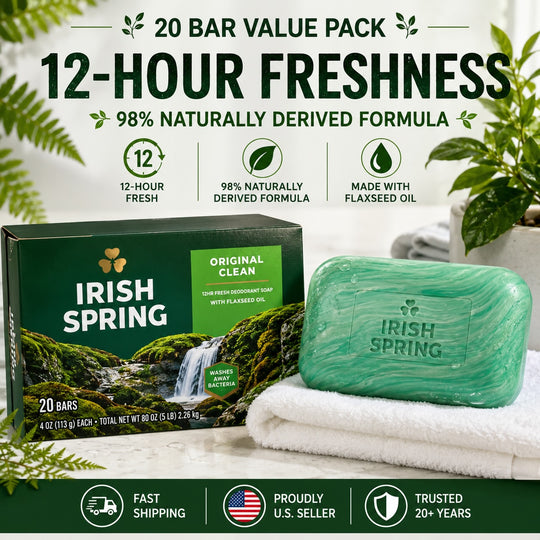 Irish Spring Original Clean Deodorant Bar Soap, 4 oz, 20 Count