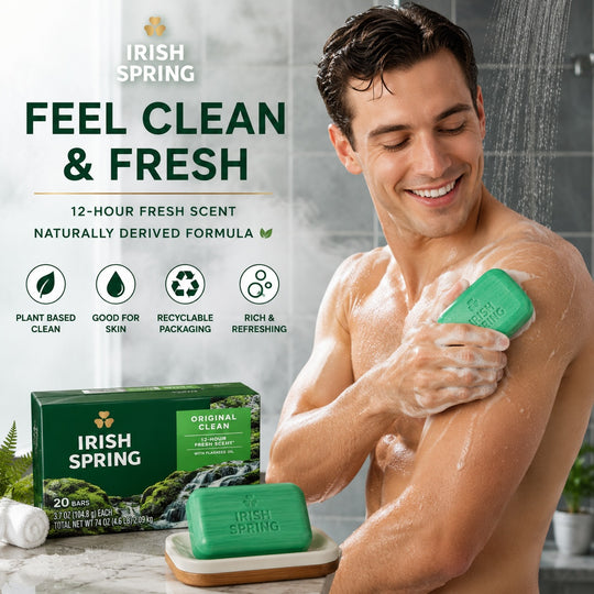 Irish Spring Original Clean Deodorant Bar Soap, 4 oz, 20 Count