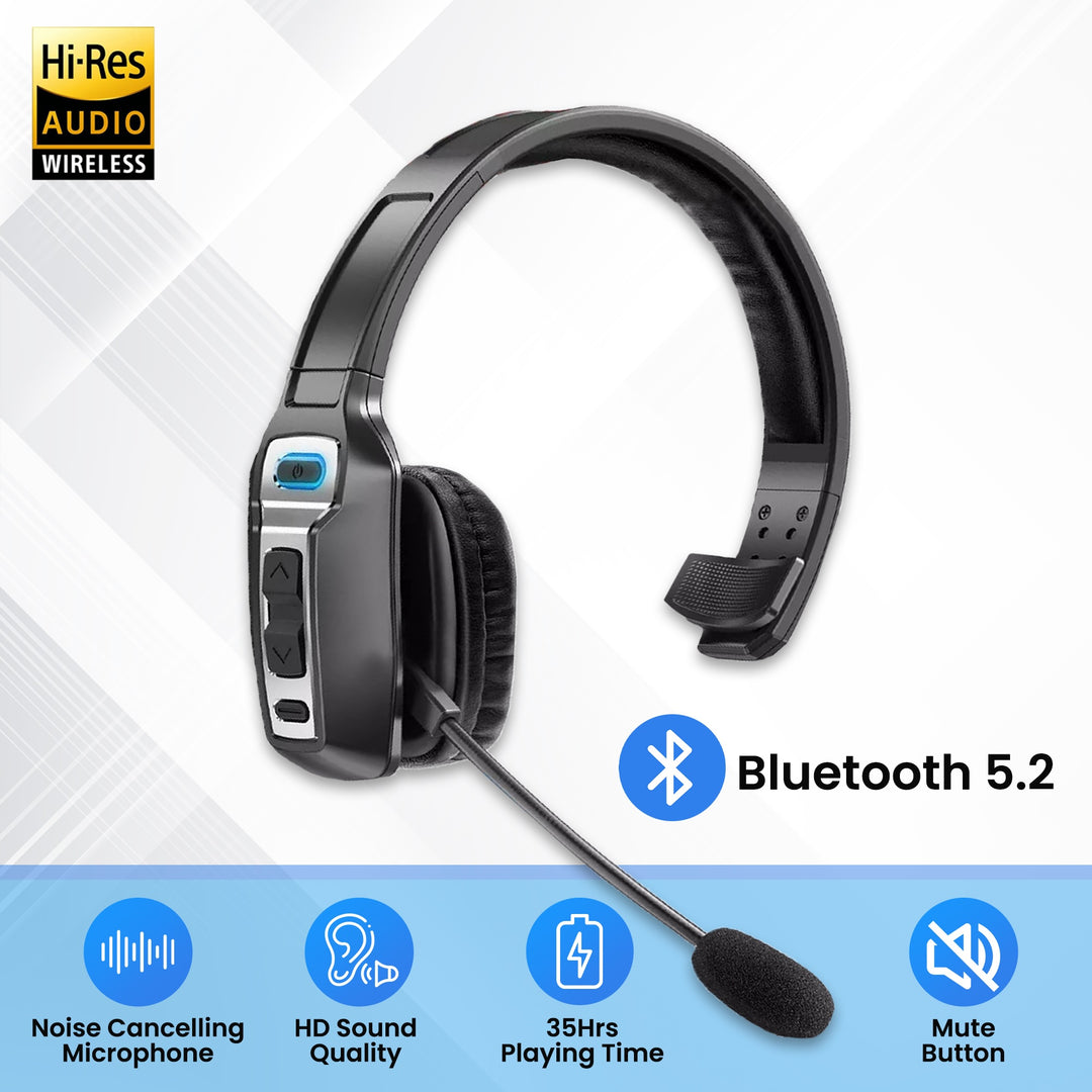 Trucker Headset Wireless Bluetooth 5.2 AI Noise Cancelling Mic For Phones PC