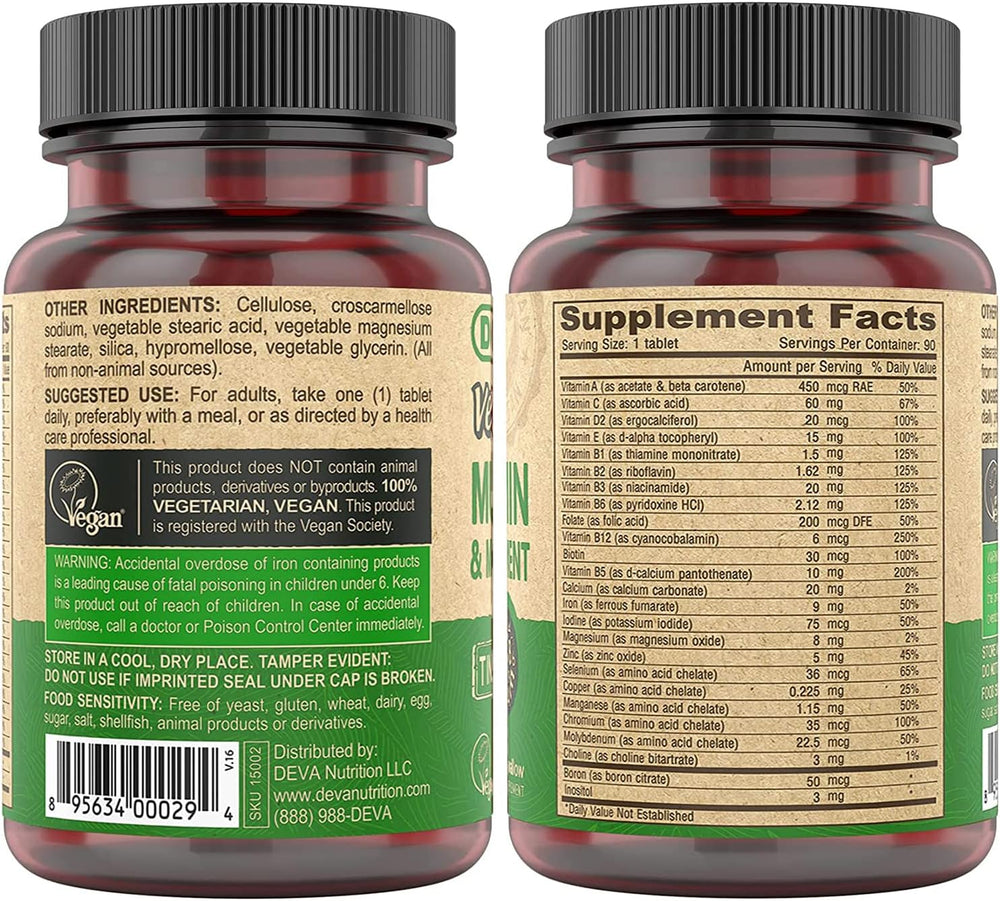 Deva Vegan Multivitamin, Mineral Supplement, Tiny Tablets, 90 Ct (2 Pack)