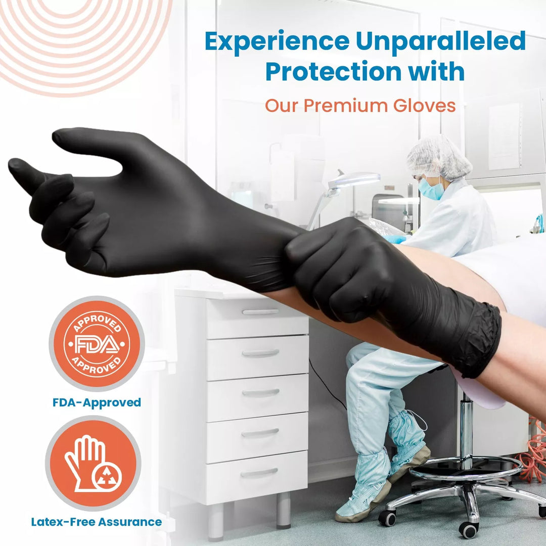 6 Mil Black Disposable Medical Exam Nitrile Gloves -Latex & Powder Free, 100 ct