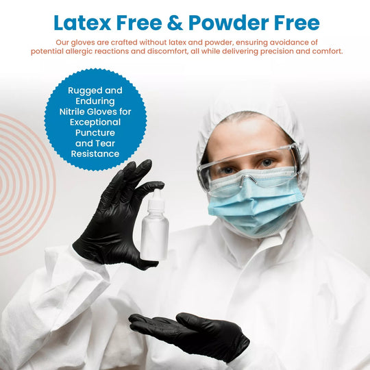 6 Mil Black Disposable Medical Exam Nitrile Gloves -Latex & Powder Free, 100 ct