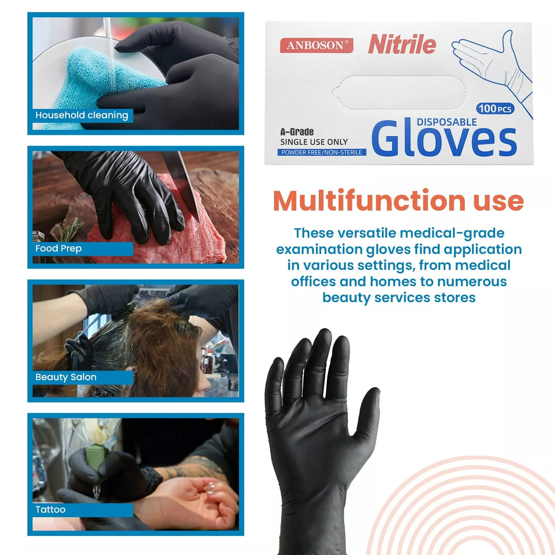 6 Mil Black Disposable Medical Exam Nitrile Gloves -Latex & Powder Free, 100 ct