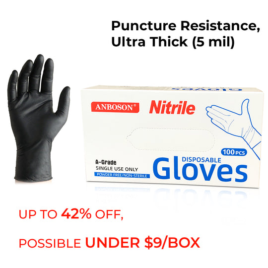 6 Mil Black Disposable Medical Exam Nitrile Gloves -Latex & Powder Free, 100 ct