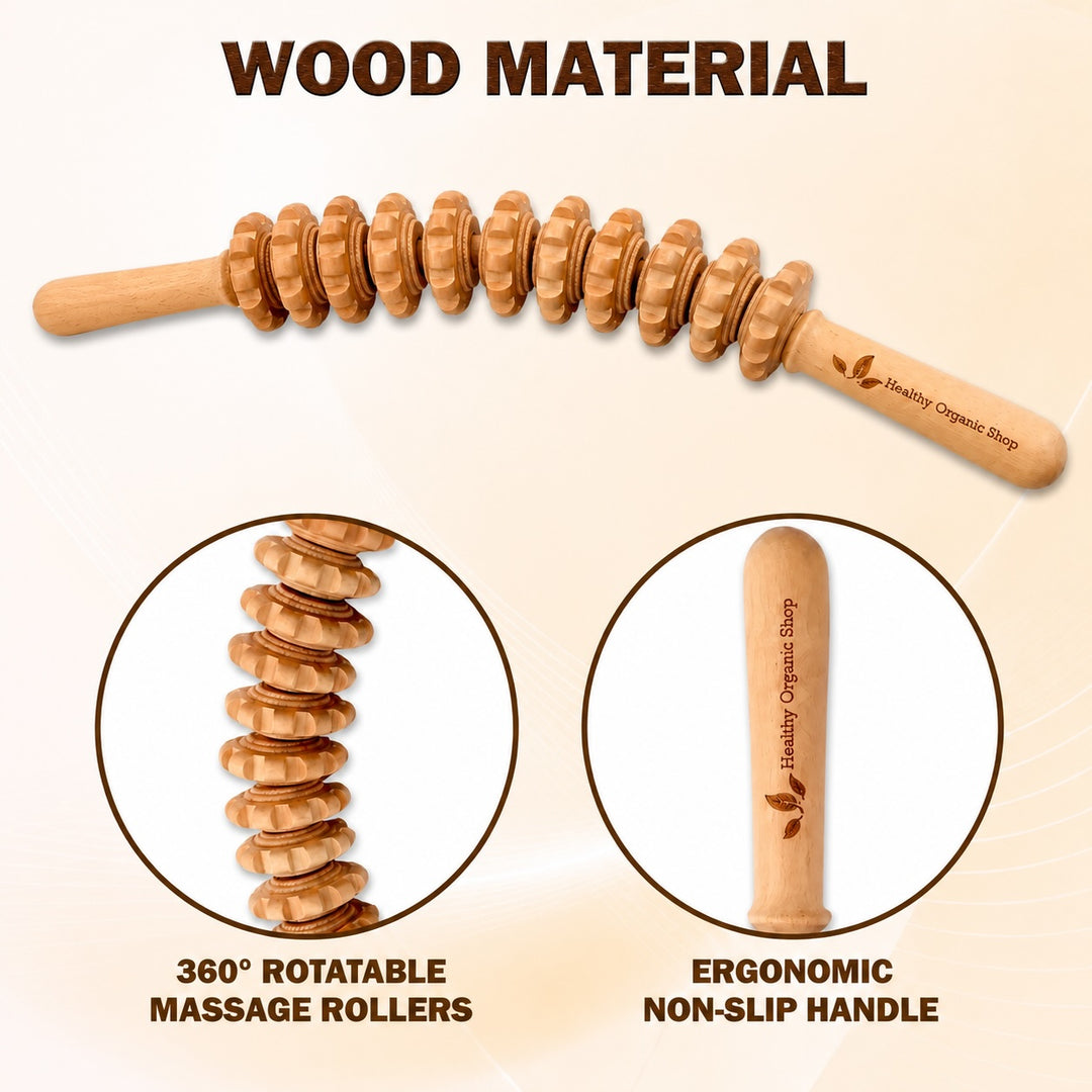 Curved Wooden Massage Roller Tool for Muscle Relaxation & Wellness