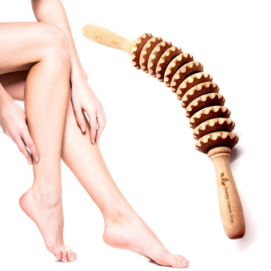 Curved Wooden Therapy Massage Roller Tool – Lymphatic Drainage, Cellulite & Muscle Massage Stick for Waist, Thighs, and Stomach (Includes White Box)