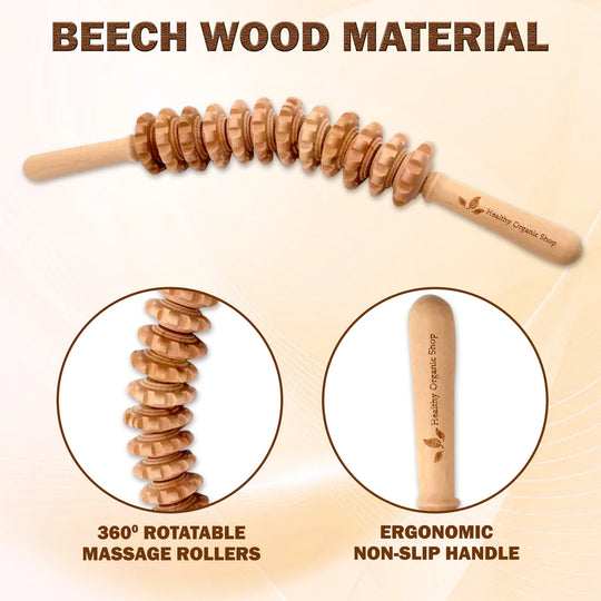 Curved Wooden Therapy Massage Roller Tool – Lymphatic Drainage, Cellulite & Muscle Massage Stick for Waist, Thighs, and Stomach (Includes White Box)