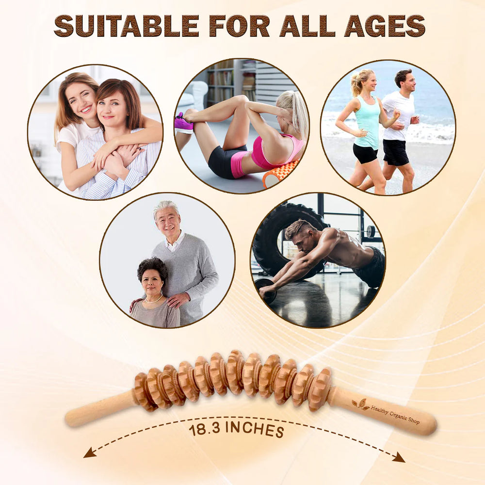 Curved Wooden Massage Roller Stick – Lymphatic Drainage & Muscle Therapy Tool | Maderoterapia Body Massager for Cellulite & Pain Relief