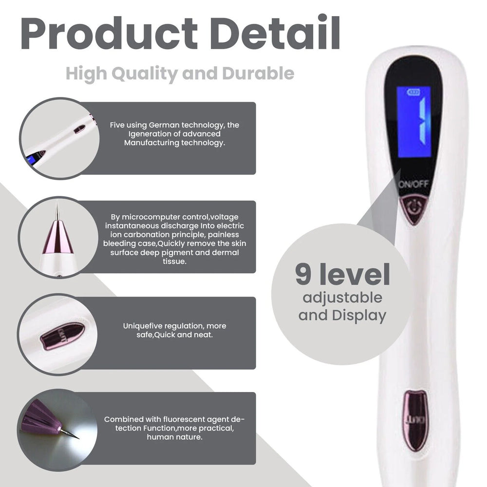 Laser Plasma Pen -Silver | Mole, Tattoo, Freckle, Wart & Dark Spot Remover | LCD Skin Care Tool for Face & Body