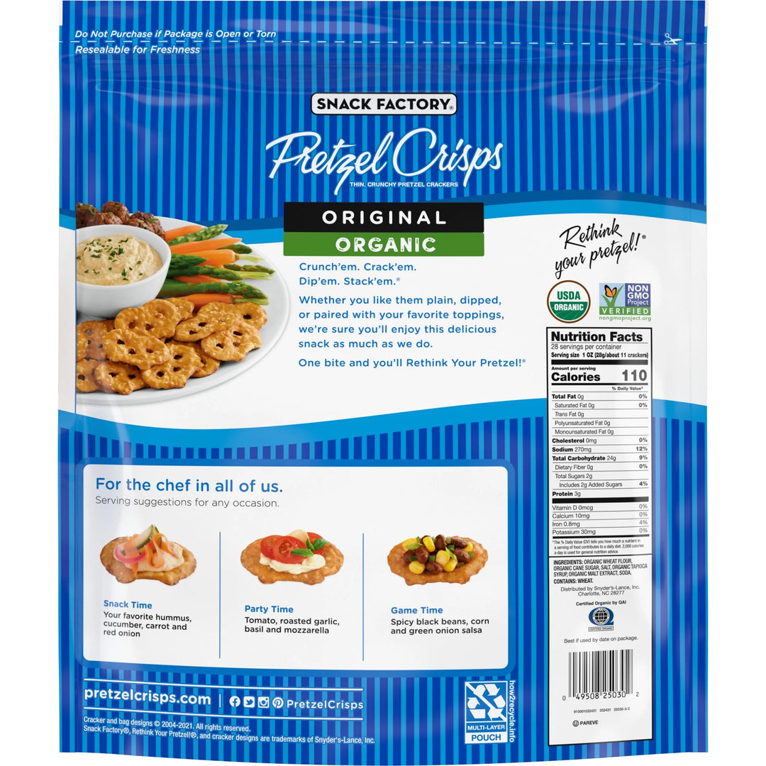 Snack Factory Pretzel Crisps, Organic Original, 28 oz