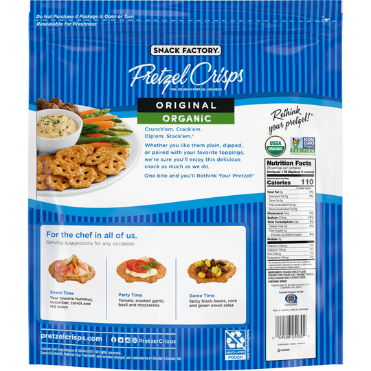 Snack Factory Pretzel Crisps, Organic Original, 28 oz