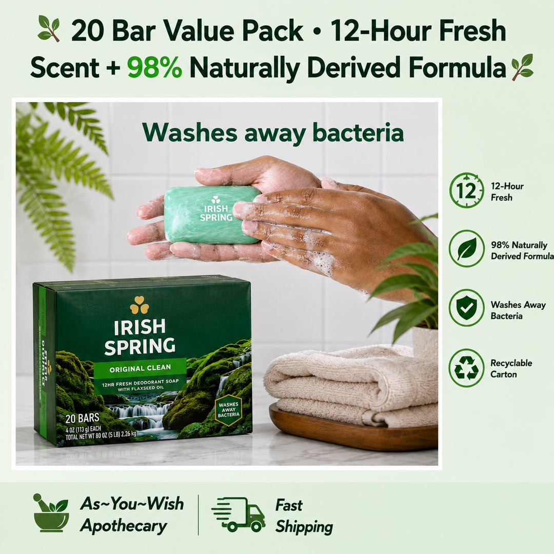 Irish Spring Original Clean Deodorant Bar Soap, 4 oz, 20 Count