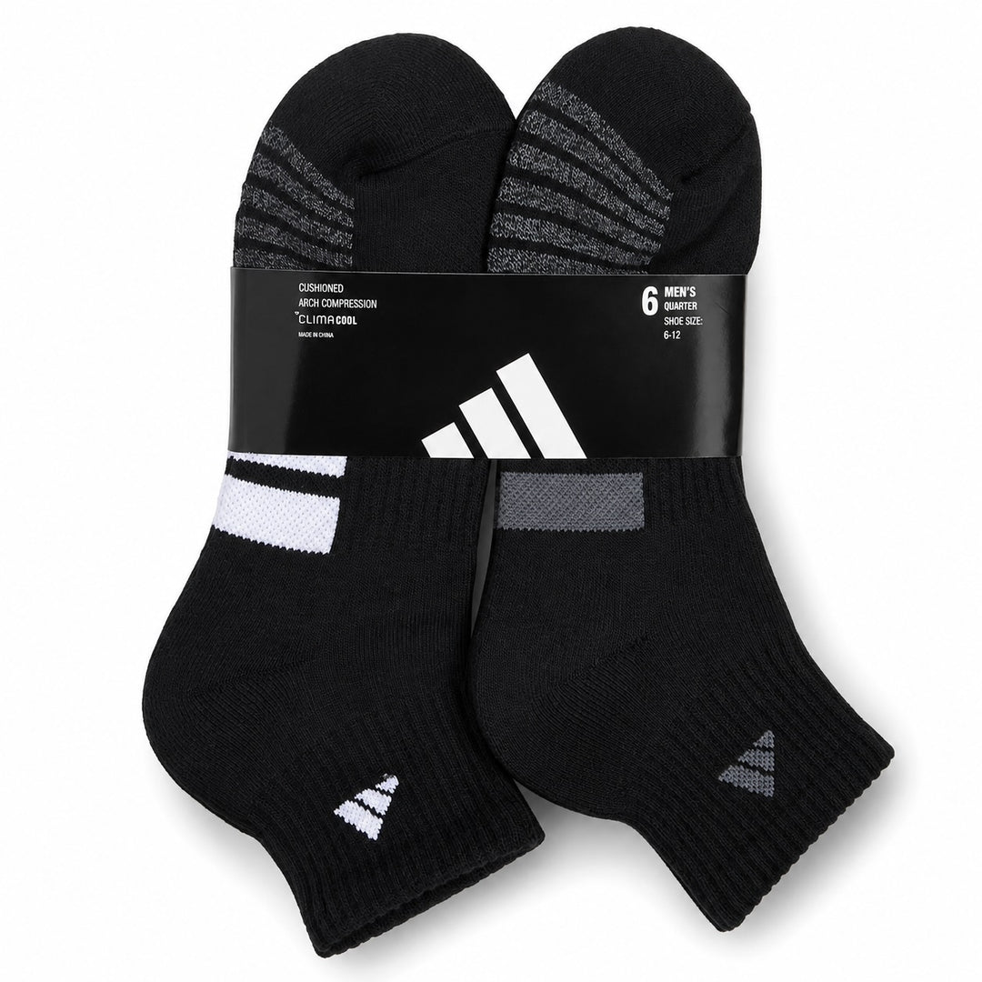 Adidas Men’s Classic Cushioned Quarter Socks, 6-Pack, Athletic Comfort Socks