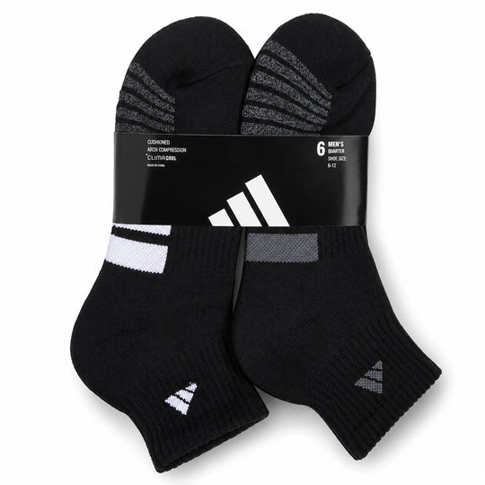 Adidas Men’s Classic Cushioned Quarter Socks, 6-Pack, Athletic Comfort Socks