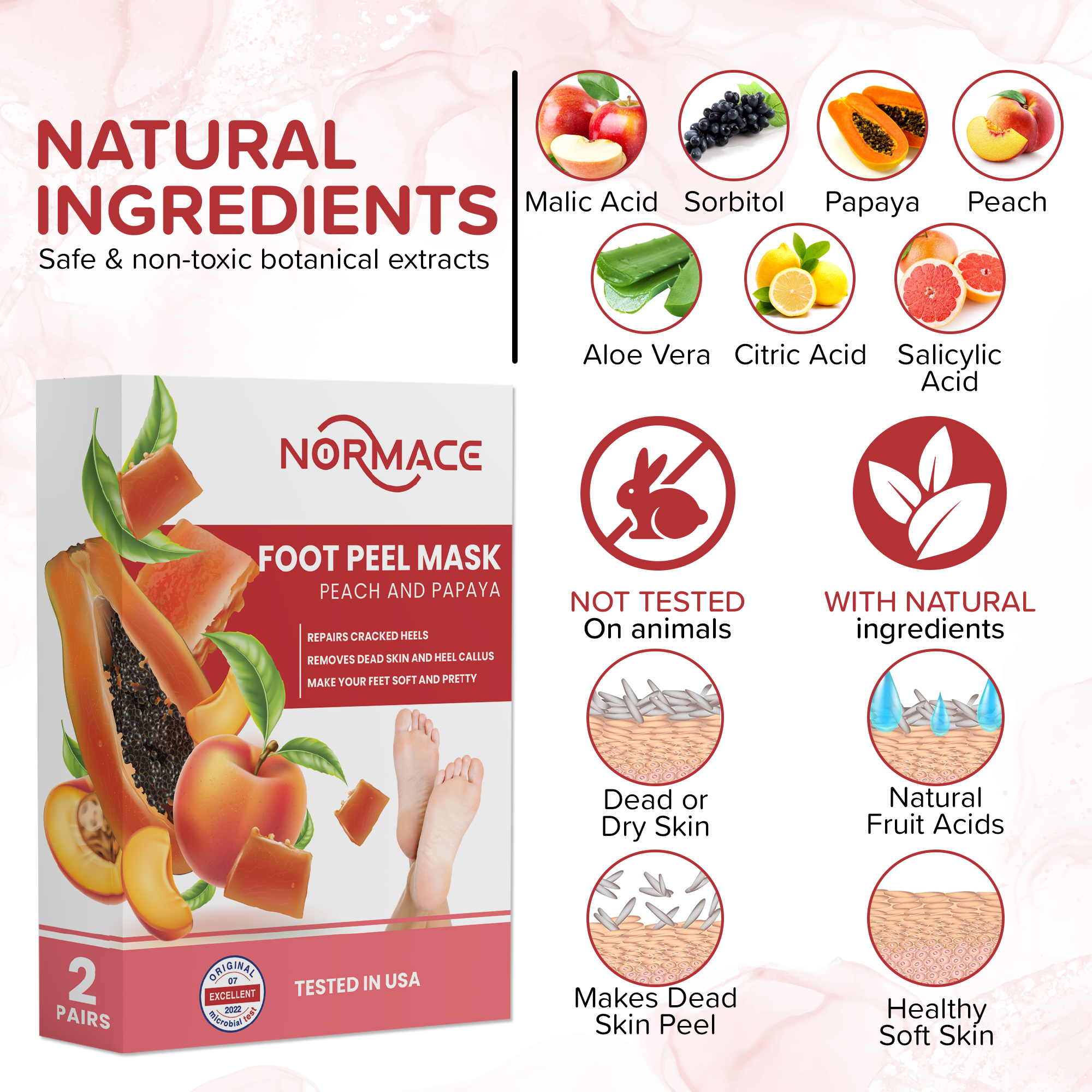 Foot Peel Mask with Peach and Papaya by Normace 2 Pairs
