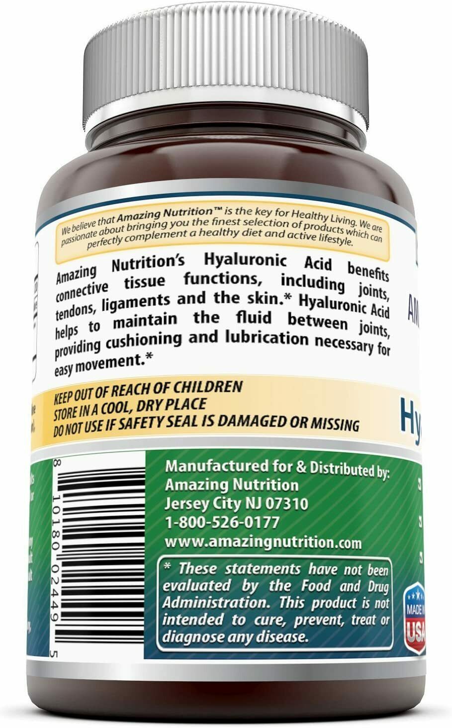 Amazing Formulas Hyaluronic Acid 100 mg 120 Capsules-Support Joints, Skin,Tissue